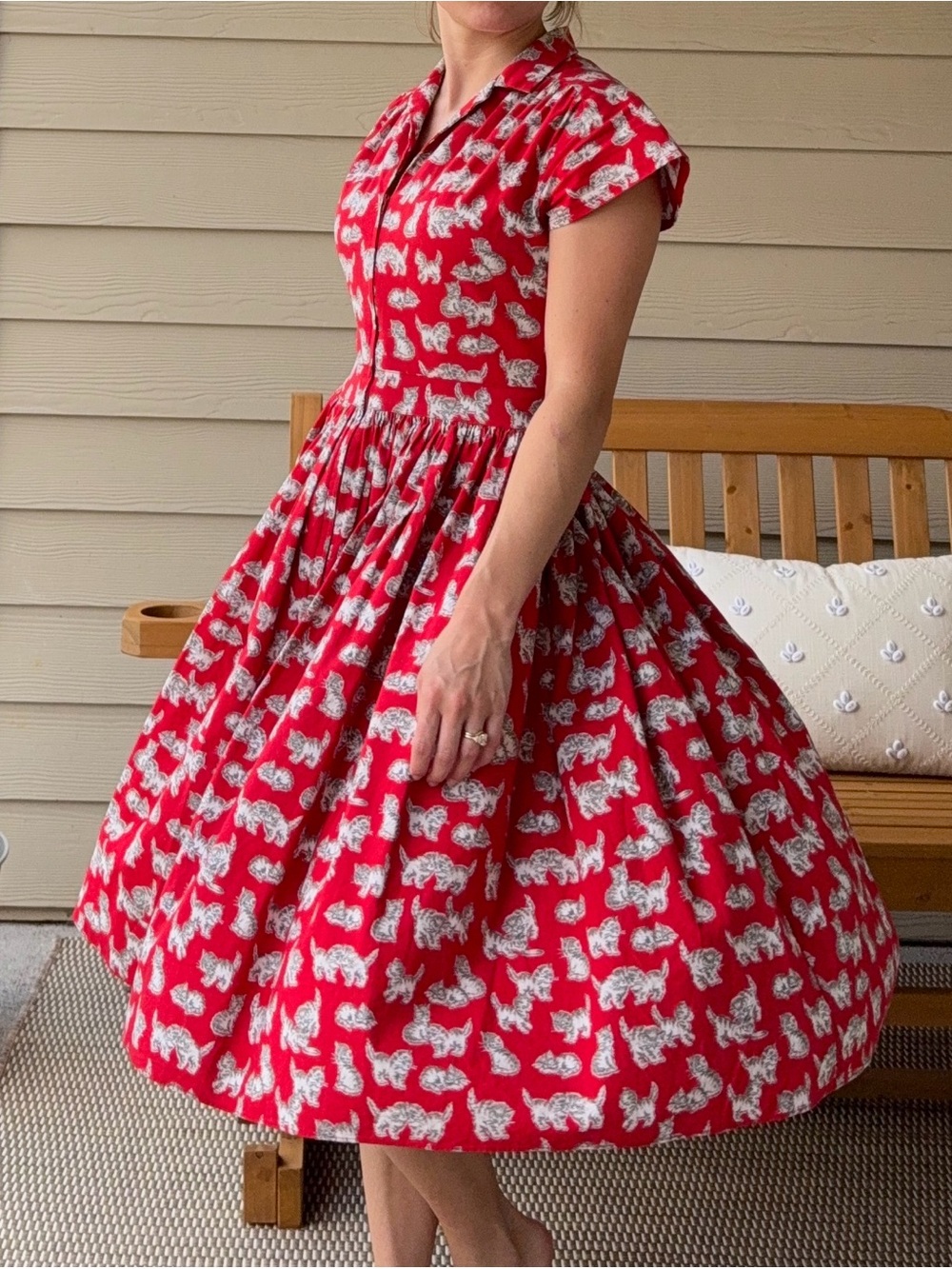 Bernie Dexter Red Cat-Print Fit & Flare Dress